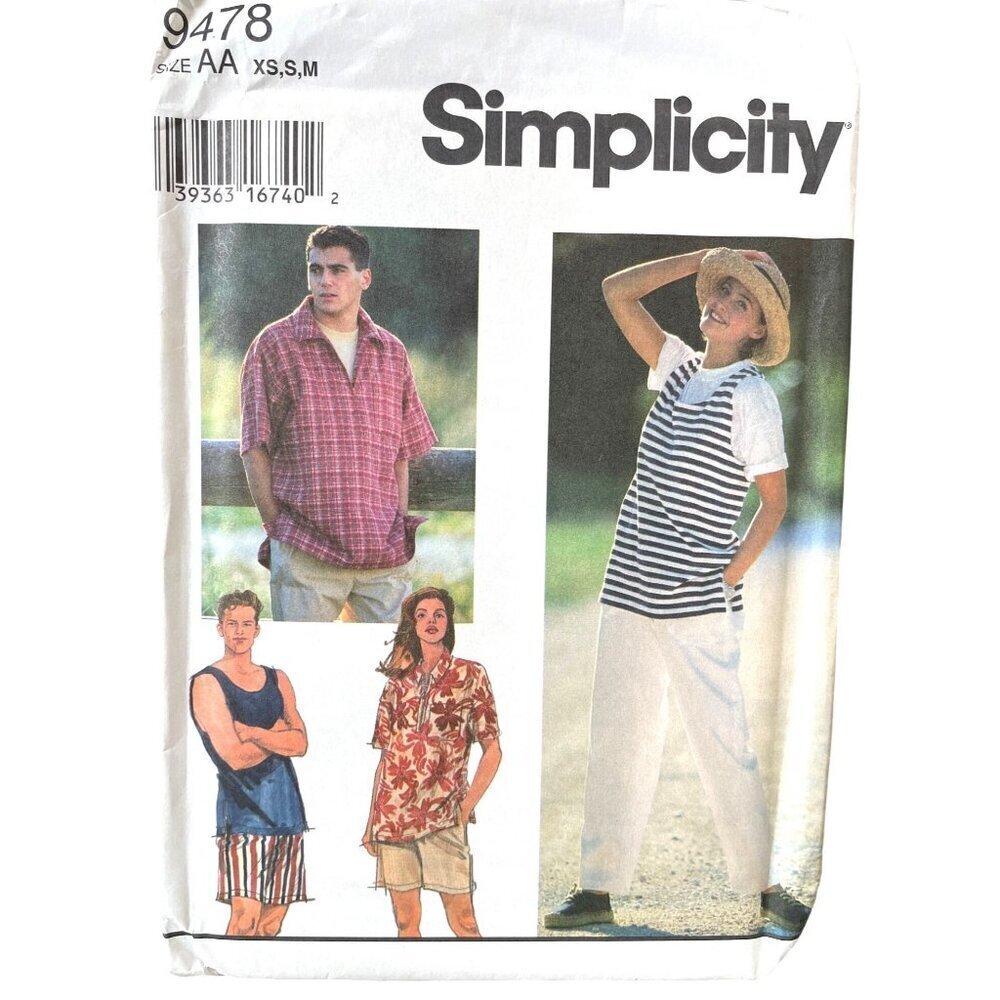 Simplicity Sewing Pattern 9478 Unisex Adult Top Shirt Pants Shorts‎ Size XS-M